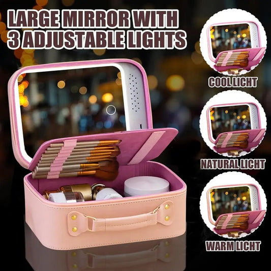 2024 New Lighted Cosmetic Case With Mirror LED Portable Cosmetic Bag